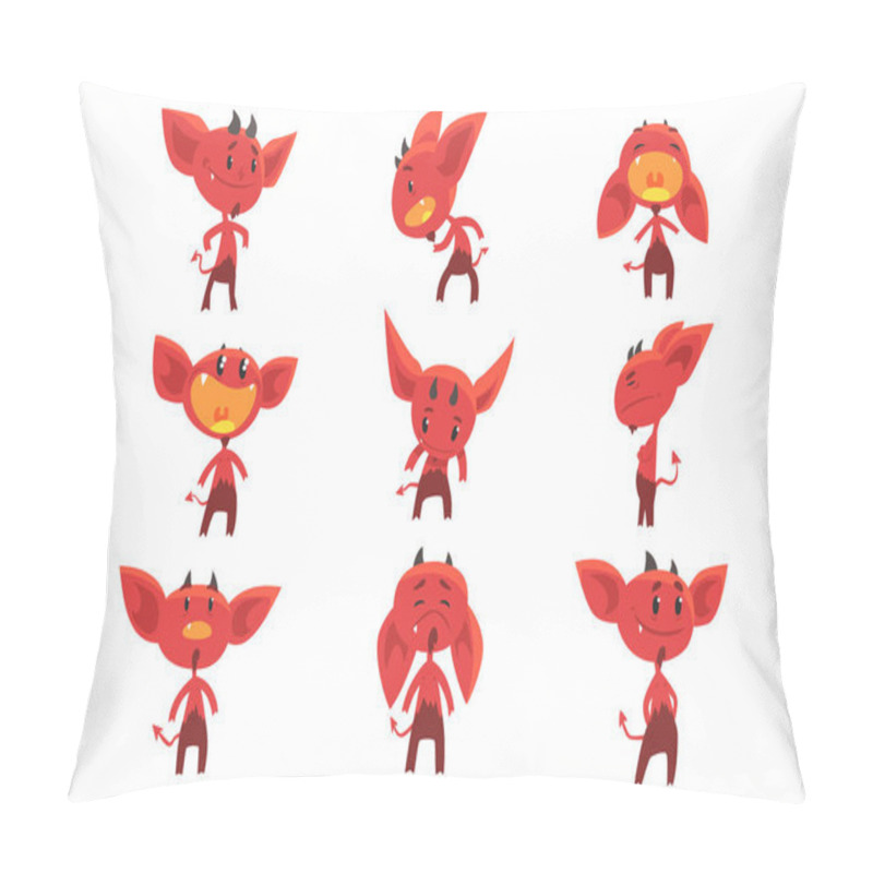 Personality  Cartoon Funny Red Devil Characters With Different Emotions Set Of Vector Illustrations Pillow Covers