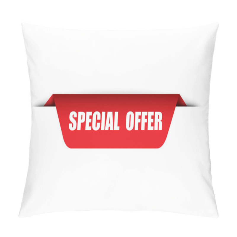 Personality  Special Offer Banner. Red Folded Ribbon. Bold White Text. Simple Vector Design. EPS 10. Pillow Covers