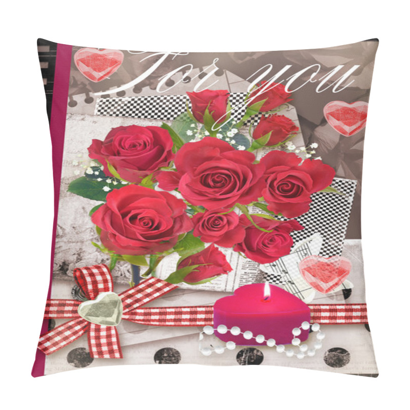 Personality  Holiday Card With Bouquet Of Beautiful Roses. Pillow Covers