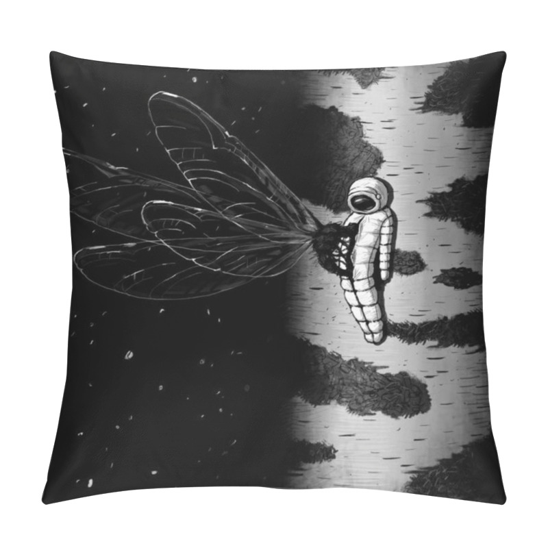 Personality  Fantasy Sci-fi Surreal Cosmos Fiction Square Black And White Artwork With Dead Astronaut Somwhere In A Deep Space And Moment Of Xenomorph Birth Picture Drawing  Pillow Covers