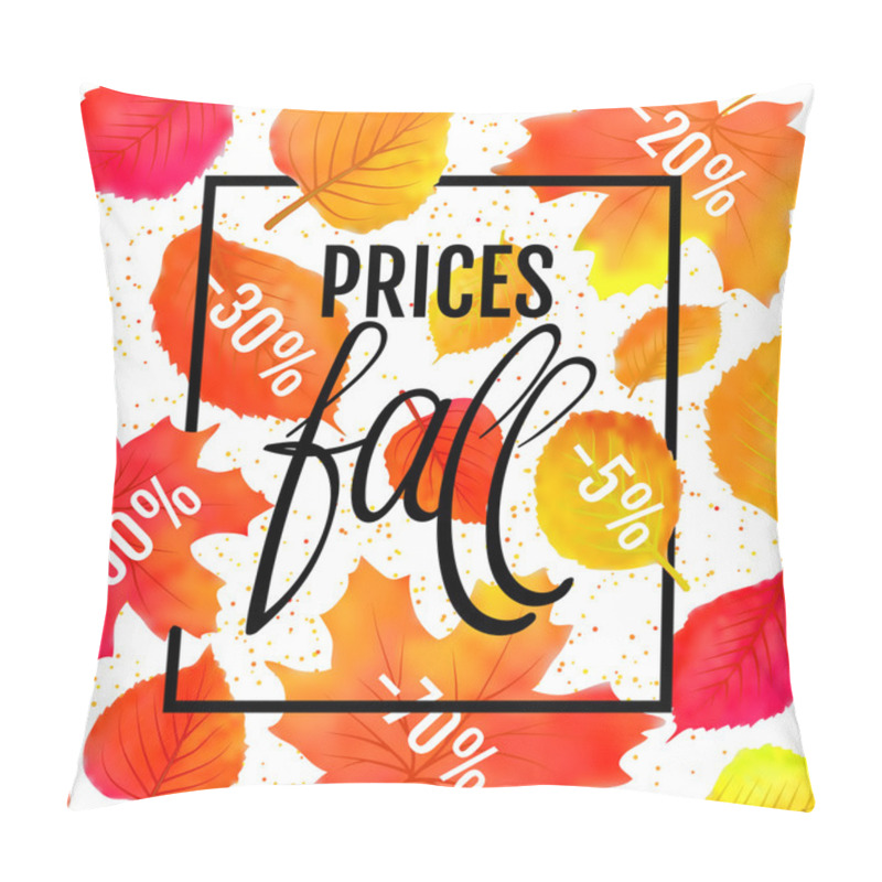 Personality  Watercolor Imitation Autumn Foliage Vector Sale Banner. Prices Fall Lettering. Not Trace. Pillow Covers