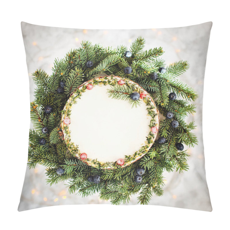 Personality  Christmas Cake Decorated Fir Branches And Berries, Close Up Pillow Covers