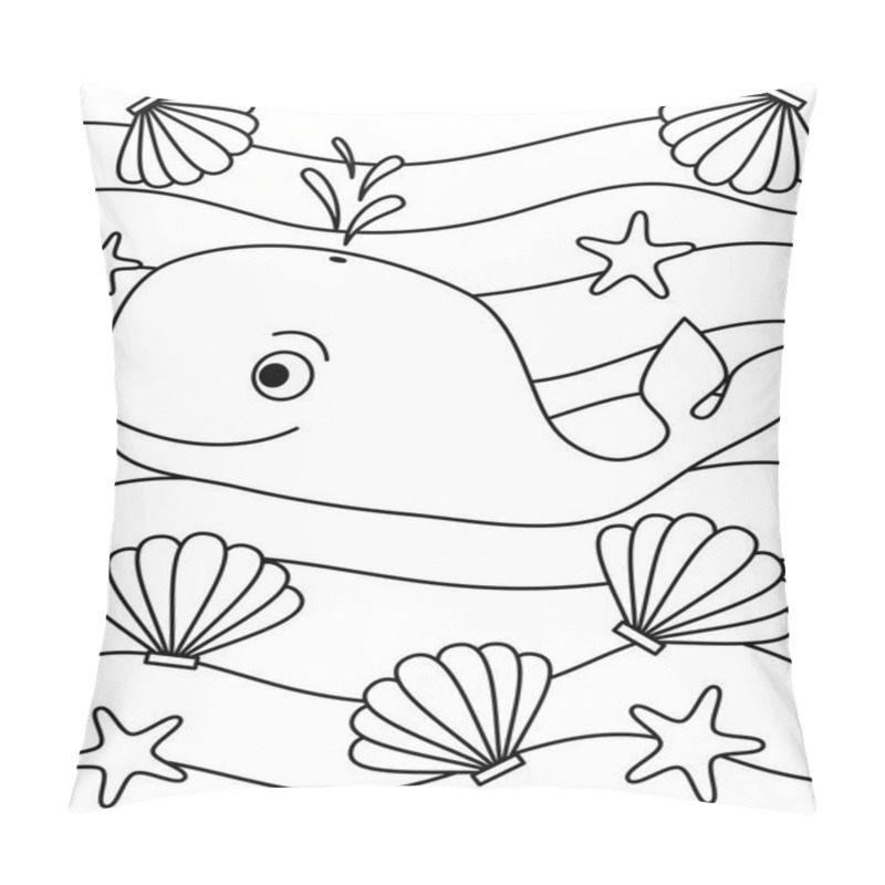 Personality  Cute Cartoon Whale, Seashell And Starfish Black And White Vector Illustration For Coloring Art Pillow Covers