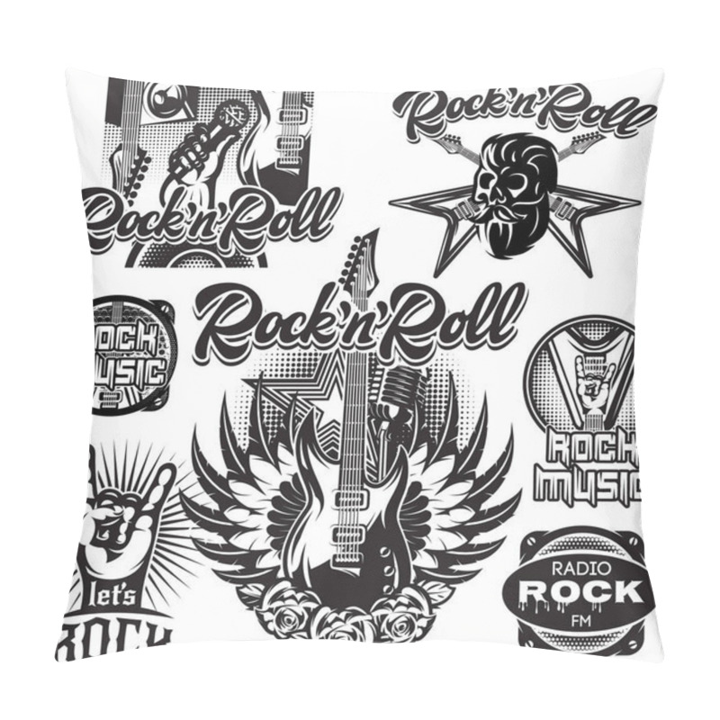 Personality  Set Of Monochrome Vector Patterns On The Theme Of Rock Music, Rock And Roll. Pillow Covers