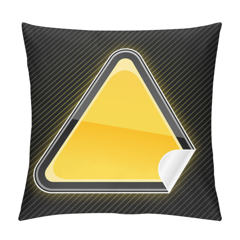 Personality  Sticker Glossy Blank Yellow Warning Sign With Curved Corner On Black Striped Background Pillow Covers