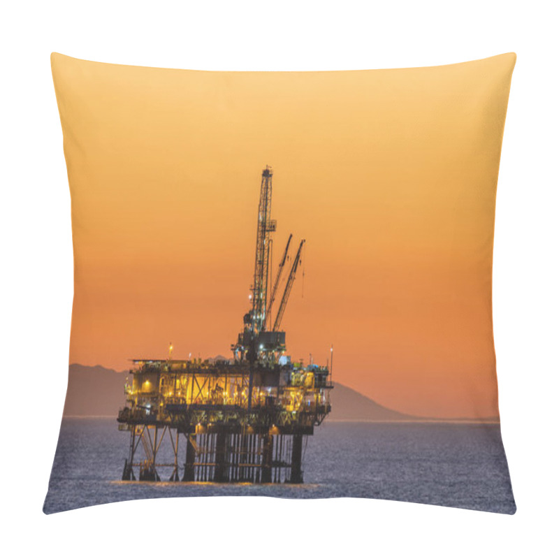 Personality  Offshore Oil Platform Off The Coast Of California Frames Against An Orange Sky Full Of Smoke From A Nearby Fire As The Sun Sets Behind The Rig Pillow Covers