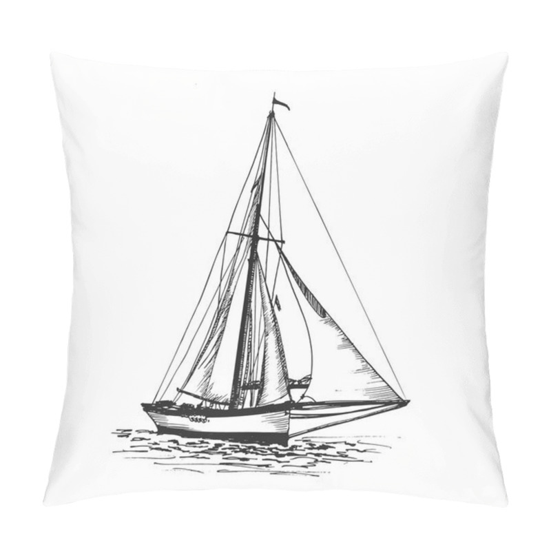 Personality  A Sailing Yacht Of The Early 20s Of The 20th Century. Hand Drawing Sketch Illustration. Vector Illustration Pillow Covers