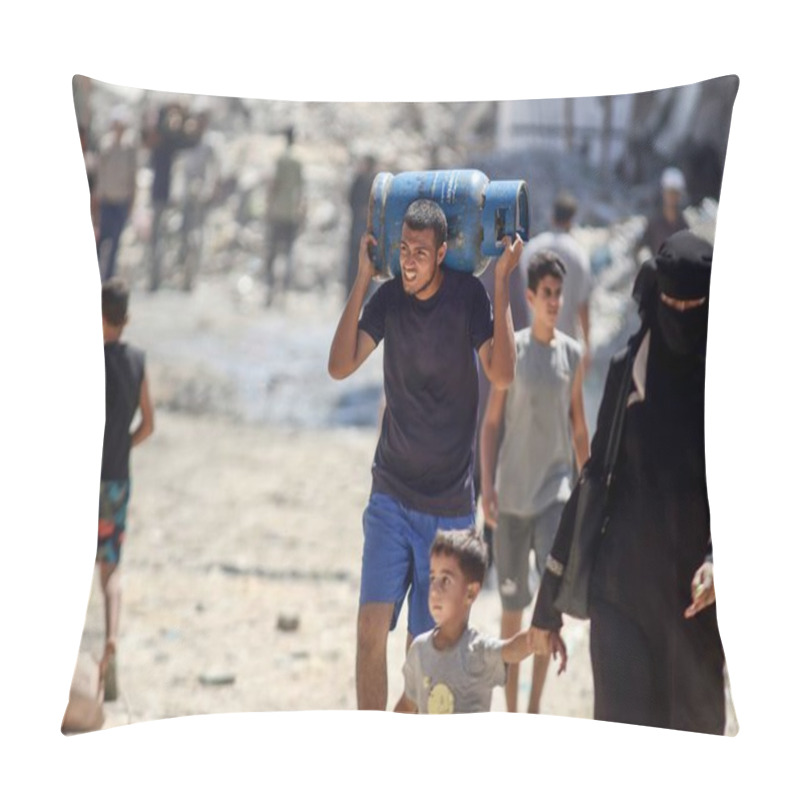 Personality  (INT) Daily Life Of Palestinians In Khan Yunis. August 15, 2024, Khan Yunis, Palestine: The Daily Life Of Palestinians In Khan Yunis, With The Continuous Target And Killings Of Defenseless Civilians From The Israeli Army Pillow Covers