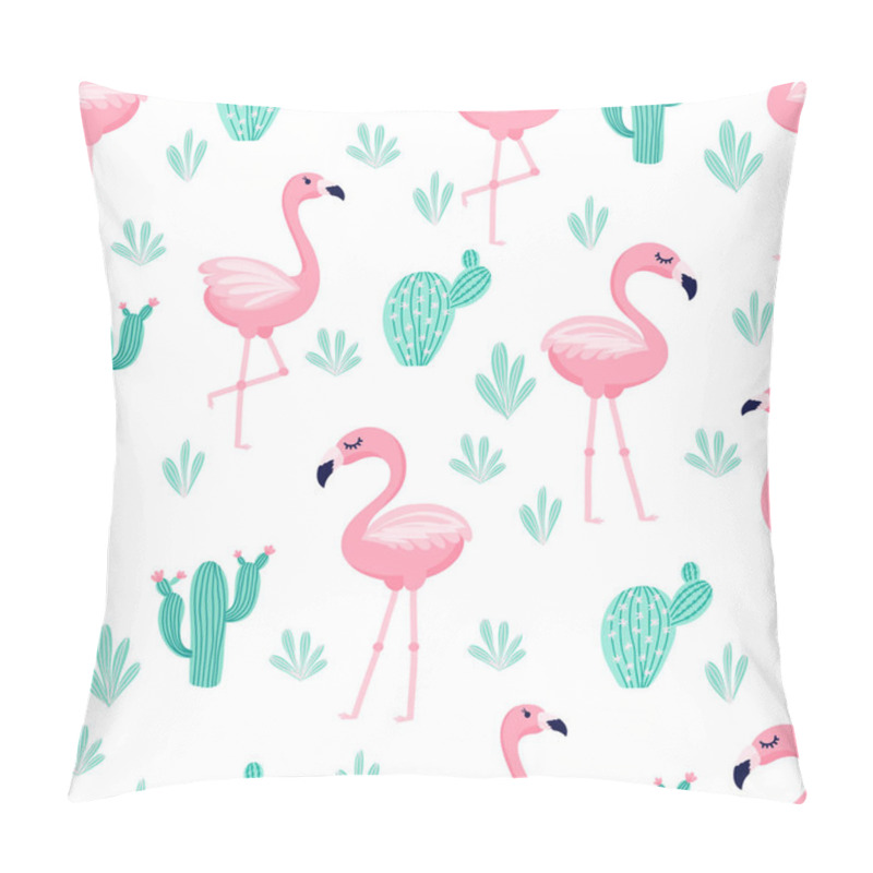 Personality  Tropical Trendy Seamless Pattern With Pink Flamingos And Mint Green Palm Leaves. Exotic Hawaii Art Background. Design For Fabric And Decor. Pillow Covers