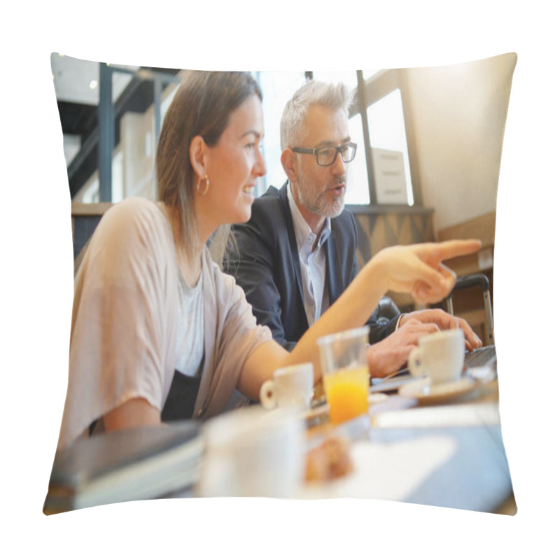 Personality  Informal Breakfast Meeting Between Salesman And Manager Pillow Covers