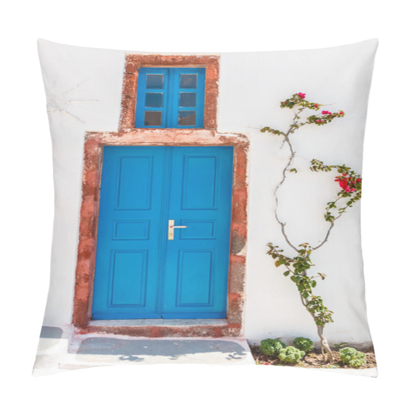 Personality  Greek House Door In Santorini Pillow Covers