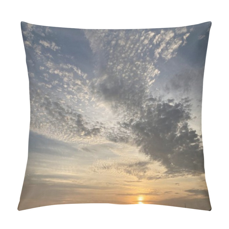 Personality  The Golden Sunset With Fluffy Clouds Looks Like Big Bird's Wings Flying In The Sky And The Mast Of Many Yachts Filling The View Pillow Covers