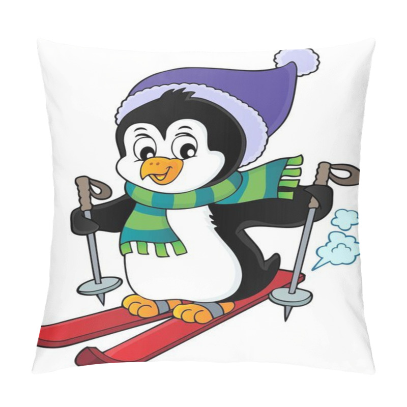 Personality  Skiing Penguin Theme Image 1 - Eps10 Vector Illustration. Pillow Covers