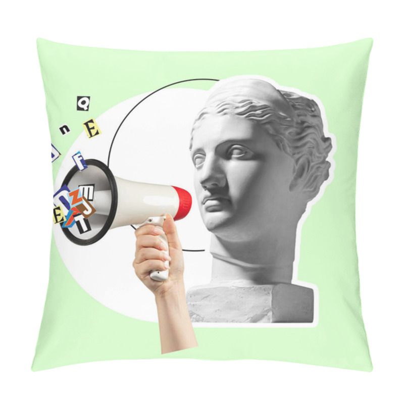 Personality  Contemporary Art Collage With Antique Statue Head In A Surreal Style. Pillow Covers