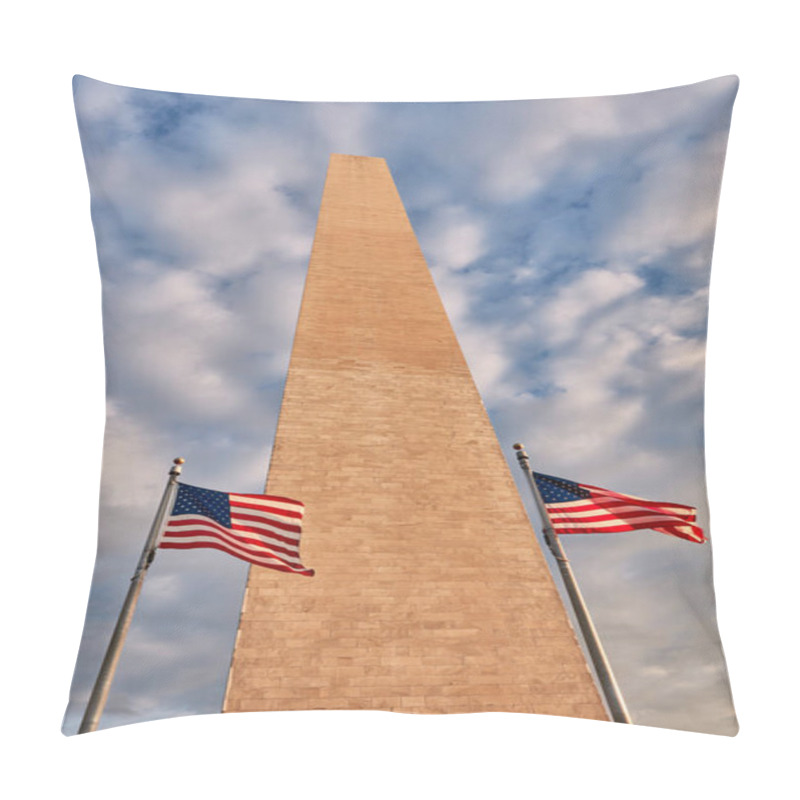 Personality  Washington DC, USA - October, 3, 2016: A Striking Upward View Of The Washington Monument, Photographed During Sunset Under A Partly Cloudy Sky.  Pillow Covers