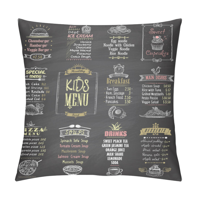 Personality  Kids Menu Chalkboard Designs Set. Pillow Covers