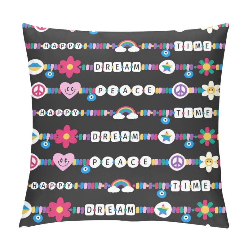 Personality  Retro Hand Drawn Vector Seamless Pattern Of Children's Friendship Accessories, Including Beads, Bracelets, Necklaces. Card Icons In The Style Of The 90s, Multicolored And Beaded. Pillow Covers