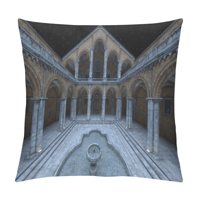 Personality  3D Rendering Of The Courtyard With Fountain Pillow Covers