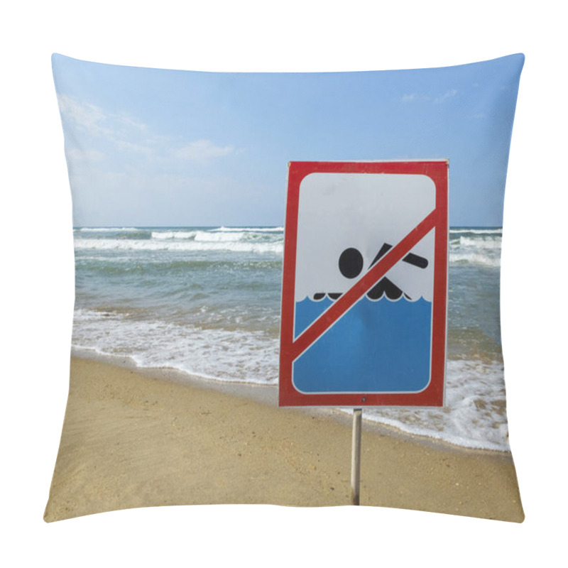 Personality  Ign At The Beach With Man Swim And Not Symbol, Caution No Swimming Allowed Pillow Covers