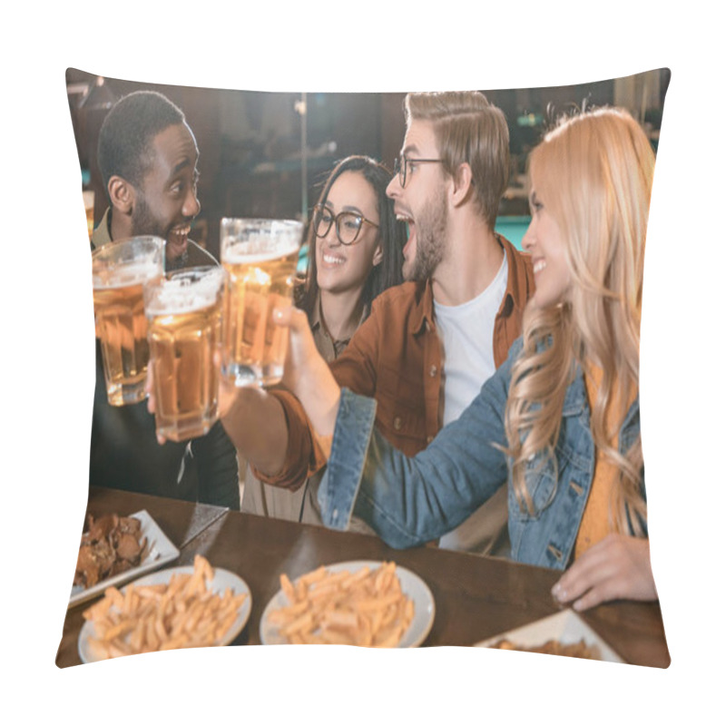 Personality  Young Multiculture Company Eating And Drinking At Bar Pillow Covers