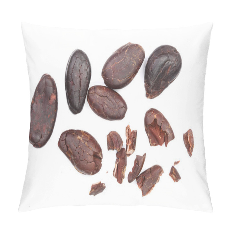 Personality  Cocoa Bean Isolated On White Background Top View. Flat Lay Pillow Covers