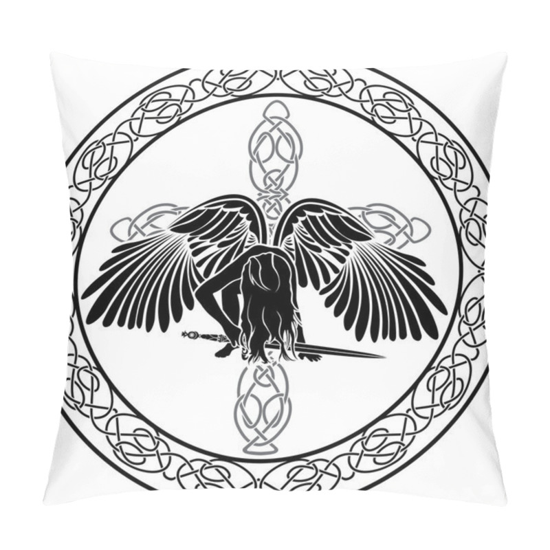 Personality  Celtic Angel In Ornamental Circle With Cross Pillow Covers