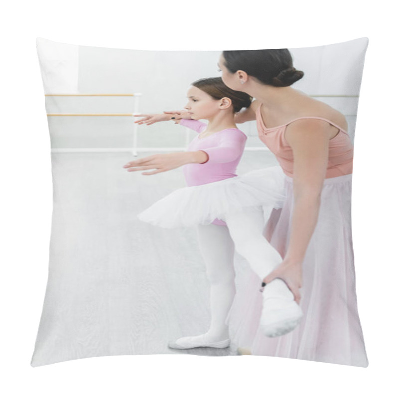 Personality  Side View Of Girl Learning Choreographic Elements Near Ballet Master Pillow Covers