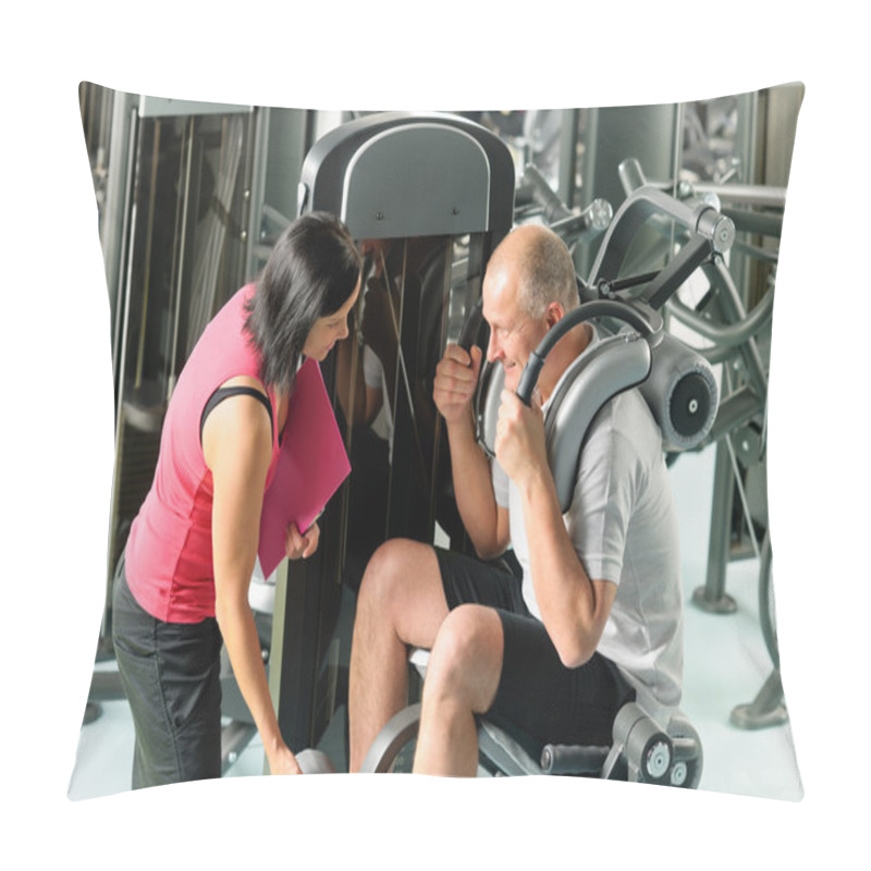 Personality  Mature Man Exercising With Personal Trainer Pillow Covers