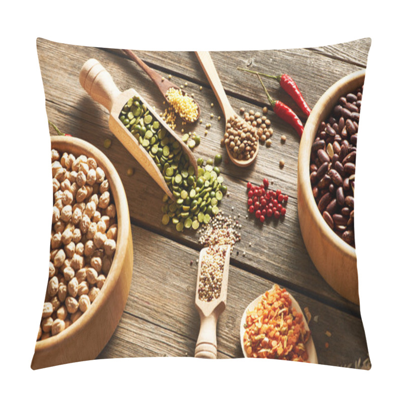 Personality  Bowls And Spoons Of Various Legumes Pillow Covers