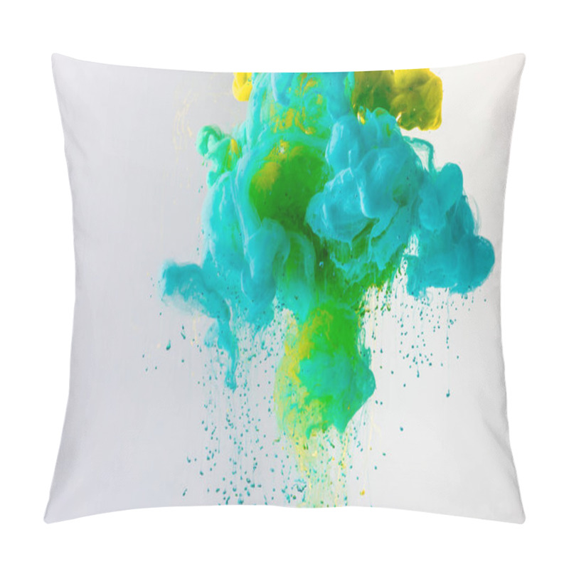 Personality  Background With Flowing Turquoise, Yellow And Green Smoke, Isolated On Grey Pillow Covers