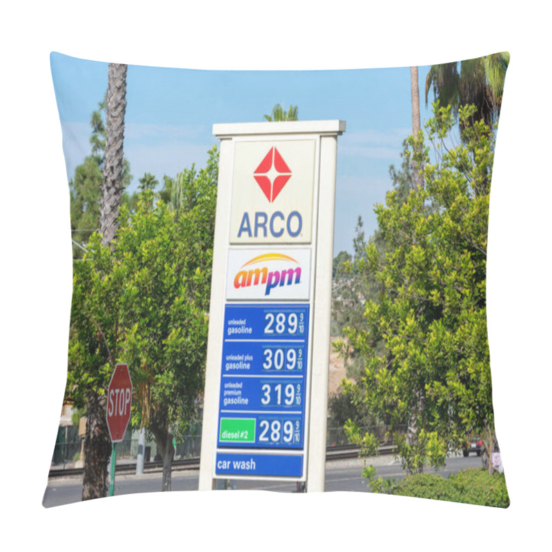 Personality  ARCO Ampm Sign And Logo Advertises Gas Station, Gasoline And Diesel Price, And A Convenience Chain Store - San Diego, California, USA - 2020 Pillow Covers