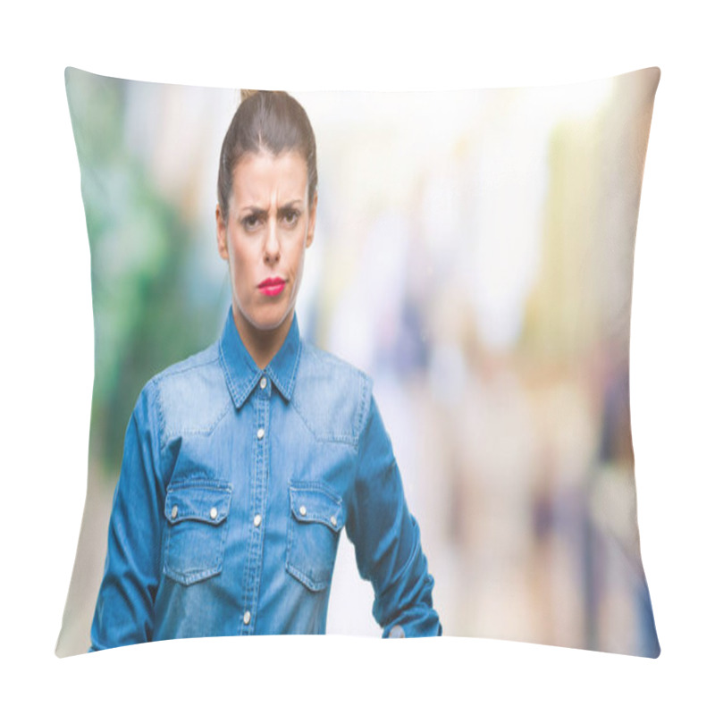 Personality  Young Beautiful Woman Over Isolated Background Skeptic And Nervous, Frowning Upset Because Of Problem. Negative Person. Pillow Covers