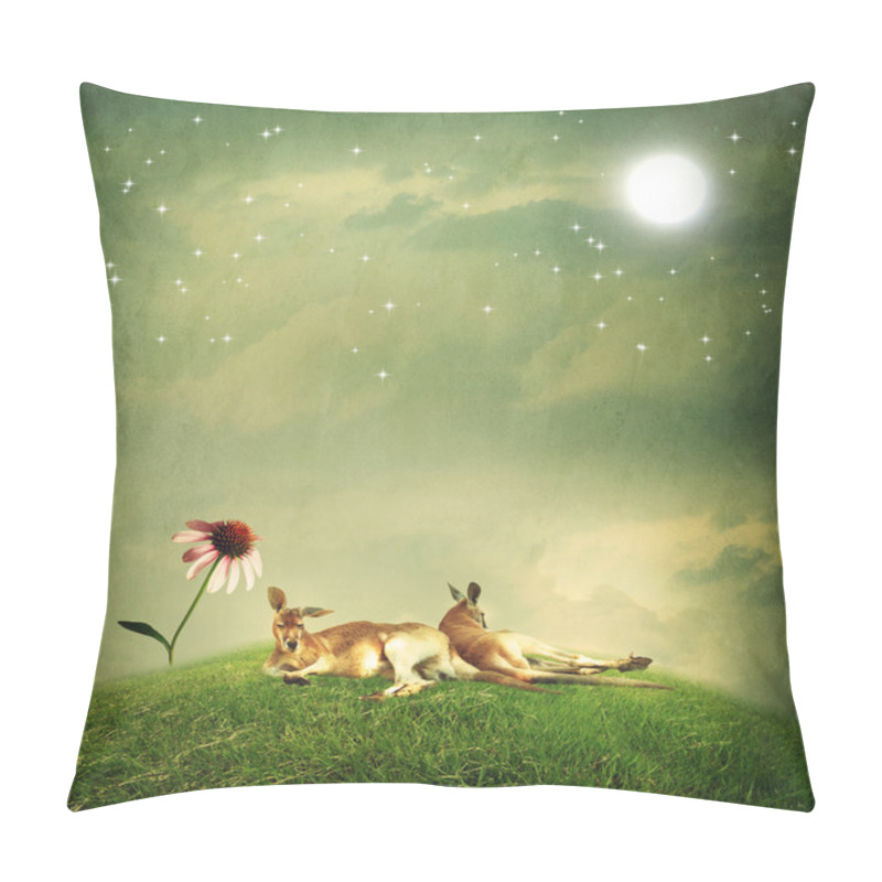 Personality  Kangaroo Couple Relaxing On Hilltop Pillow Covers