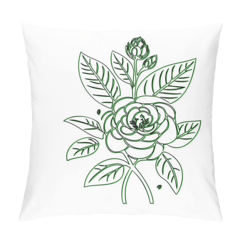 Personality  Line Art Drawing Of A Single Camellia Flower Pillow Covers