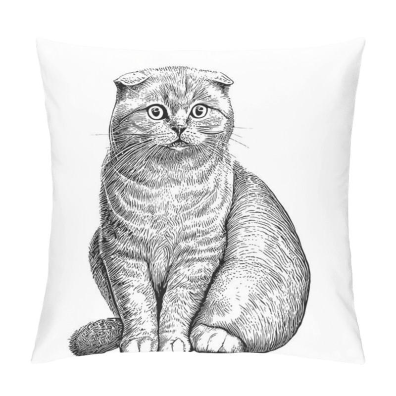 Personality  Lop-eared British Cat Sitting Hand Drawn Sketch Pets Vector Illustration Pillow Covers