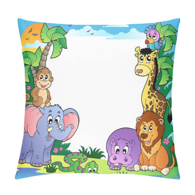 Personality  Frame With Tropical Animals 2 Pillow Covers