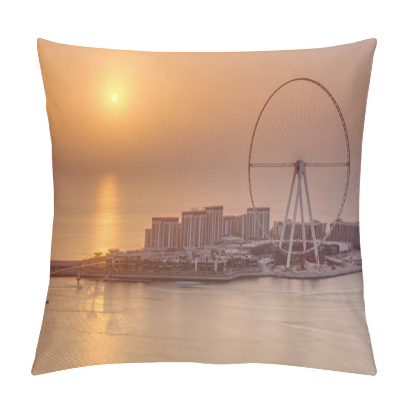 Personality  Sunset Over Bluewaters Island In Dubai Aerial Timelapse. Pillow Covers