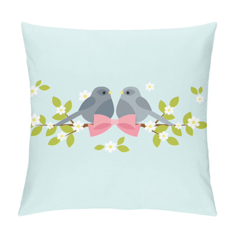 Personality  Two Birds Sitting On Blooming Branches Pillow Covers