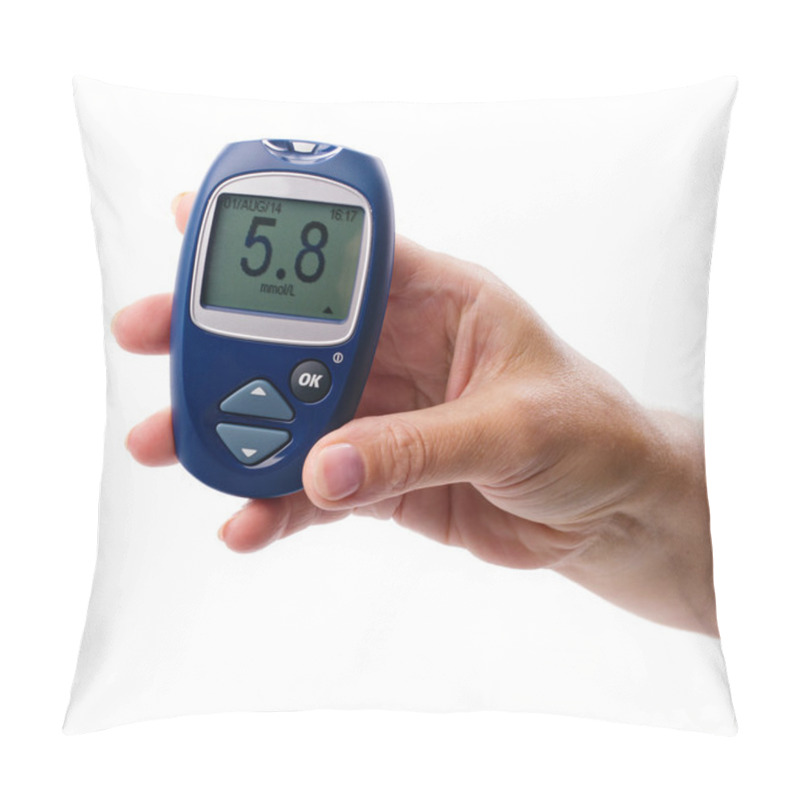 Personality  Glucometer In Woman's  Hand Pillow Covers