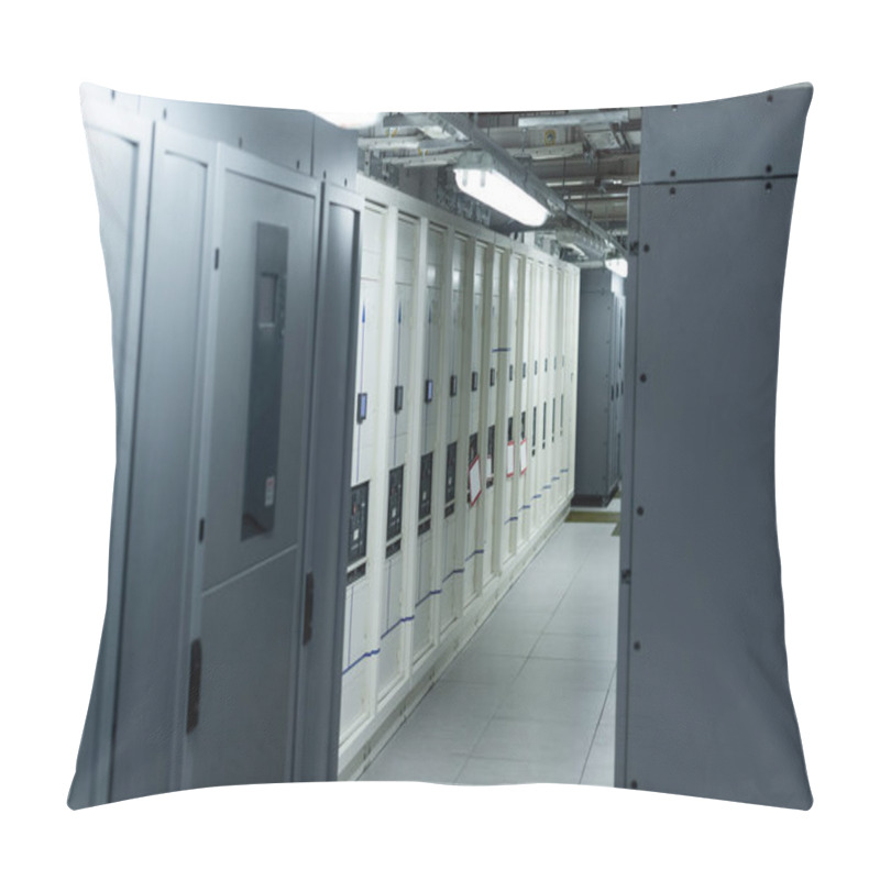 Personality  Modern Data Center With Rows Of Closed Servers, Cyber Security Concept Pillow Covers