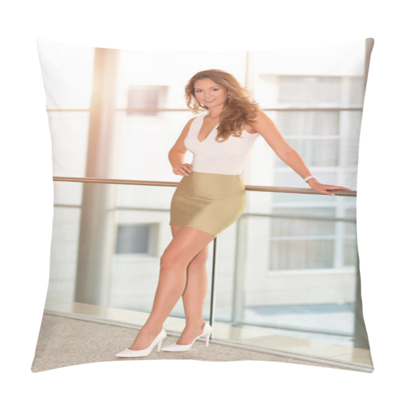 Personality  Modern Business Woman Near The Fence In The Bussiness Center Pillow Covers