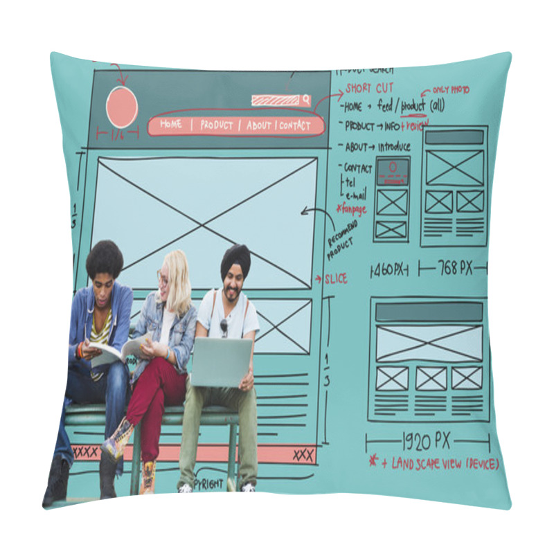 Personality  College Students Using Wireless Devices Pillow Covers