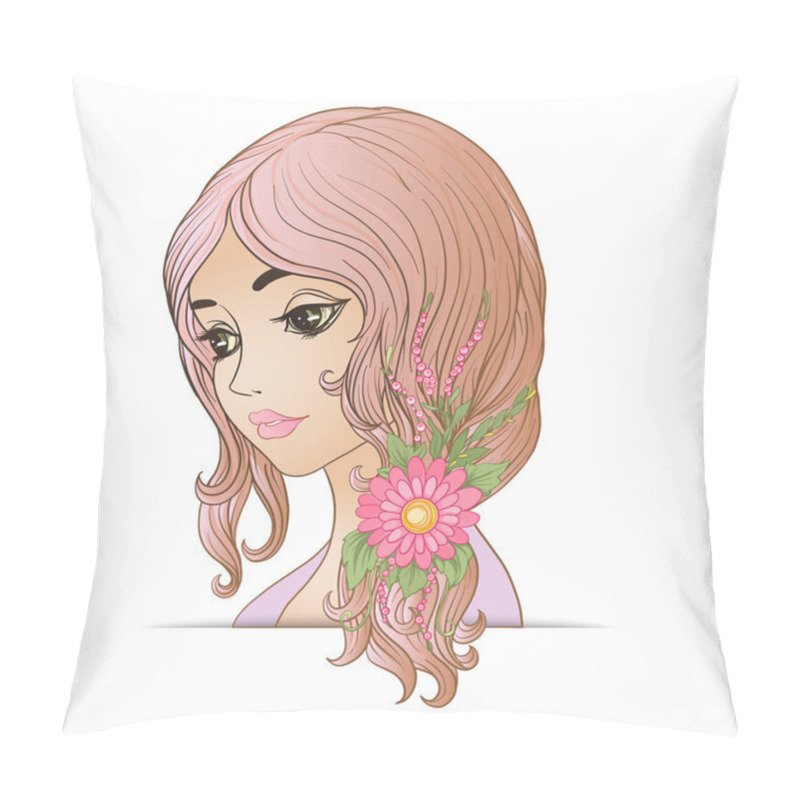 Personality  A Young Beautiful Girl With A Flower Wreath On His Head. Pillow Covers