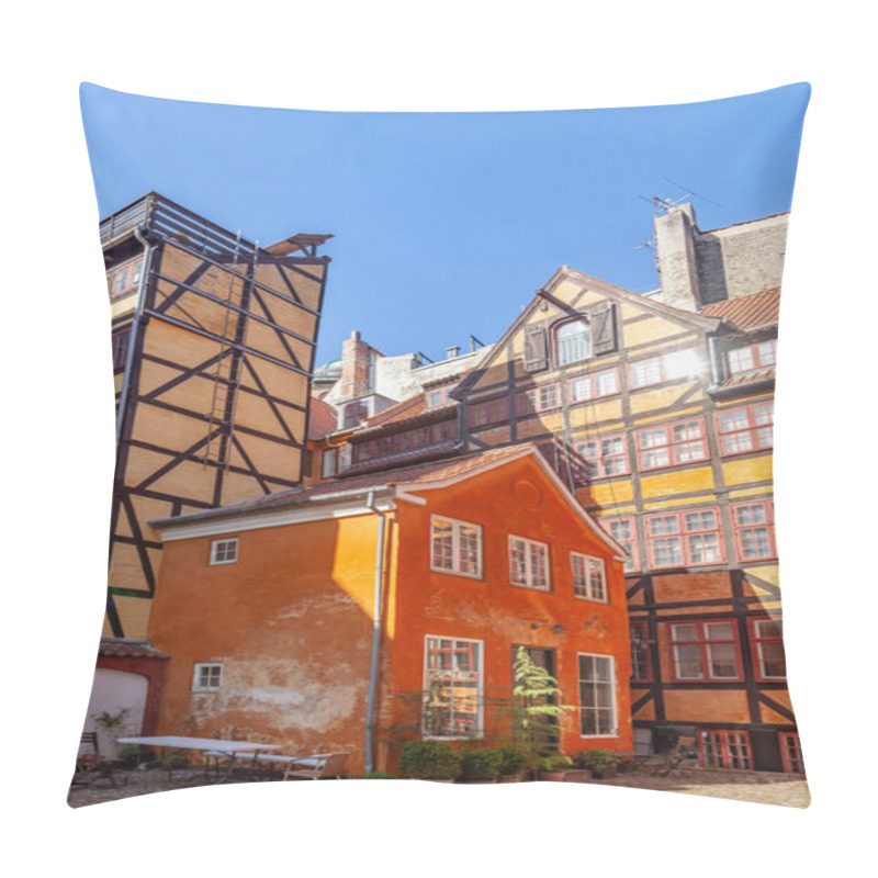 Personality  Low Angle View Of Beautiful Houses Against Blue Sky And Cozy Empty Yard In Copenhagen, Denmark Pillow Covers