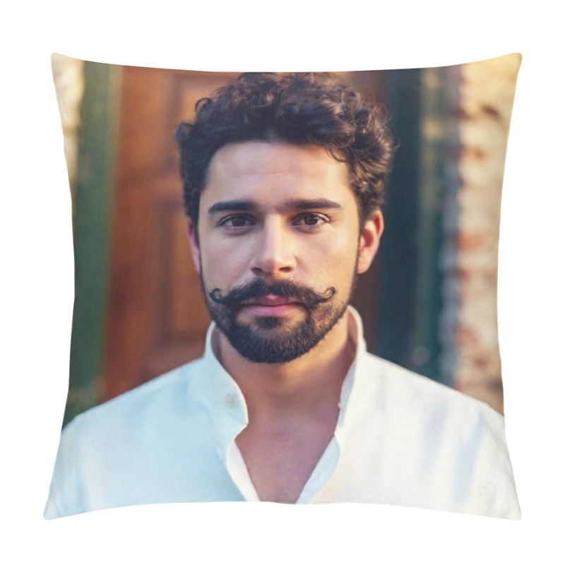 Personality  Handsome Bearded Man With Beard And Mustache Smiling In Camera Pillow Covers