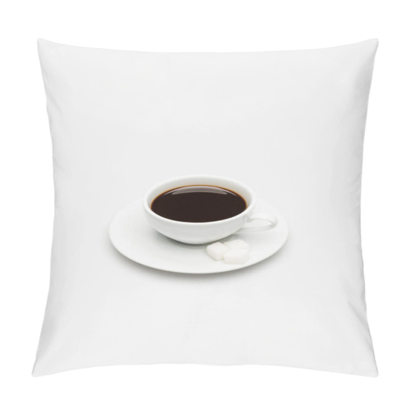 Personality  Cup Of Fresh Coffee And Sugar Cubes On Saucer On White Pillow Covers