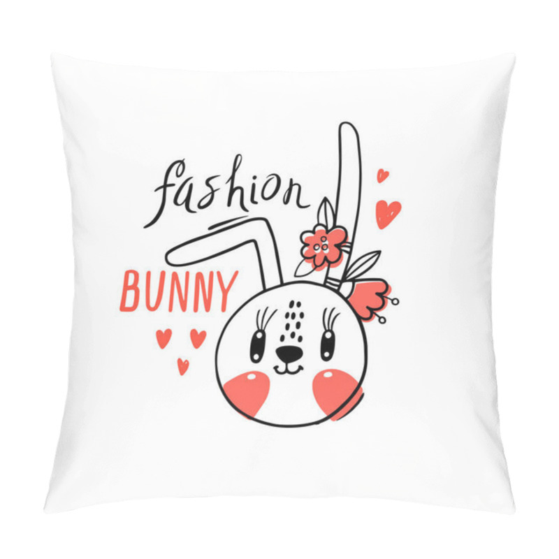 Personality  Fashion Kawaii Bunny. Vector Illustration Of A Rabbit Face With A Barrettes Flowers. Can Be Used For T-shirt Print, Kids Wear Design, Baby Shower Card Pillow Covers