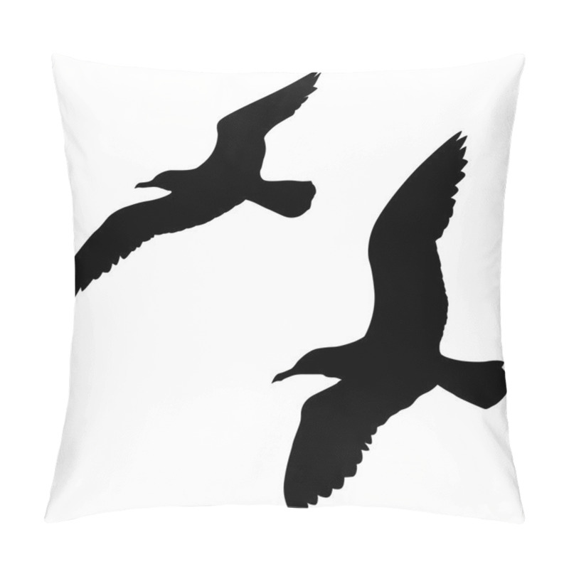 Personality  Vector Silhouette Of The Sea Gull On White Background Pillow Covers