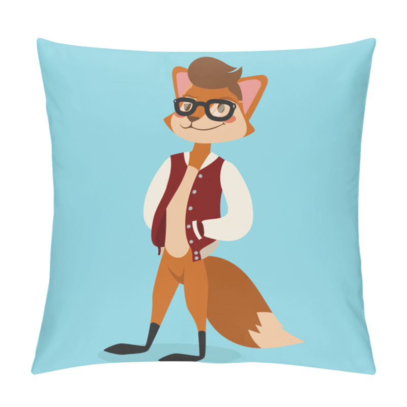 Personality  Fox Boy Hipster With Glasses Vector Portrait Illustration On White Background Pillow Covers