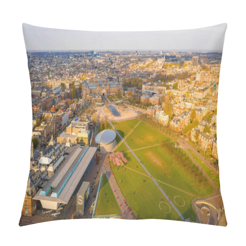 Personality  April 05, 2019. Amsterdam, Netherlands. Aerial View Of The Van Gogh Museum In Amsterdam By The Beautiful Vondelpark. View From Above.  Pillow Covers